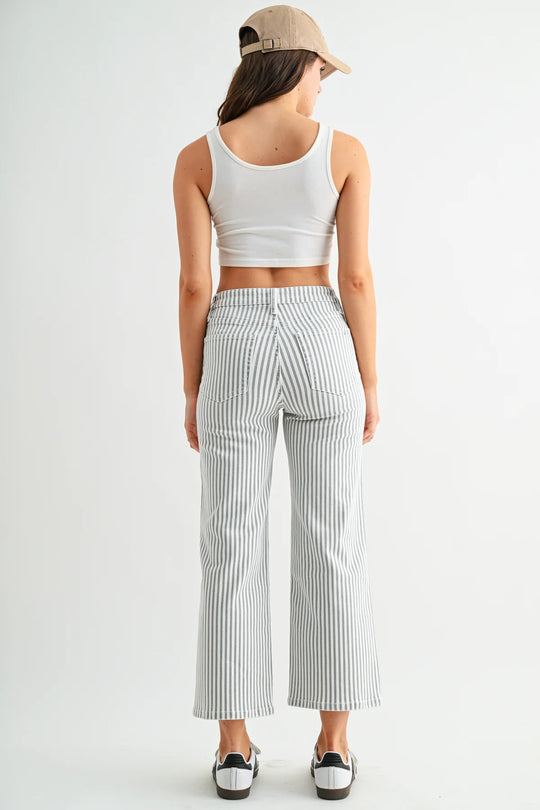 Ladies Mica Denim High Rise Wide Leg Cropped Striped - MDP-W3933OG
