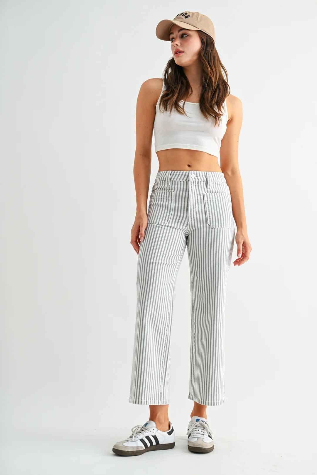 Ladies Mica Denim High Rise Wide Leg Cropped Striped - MDP-W3933OG