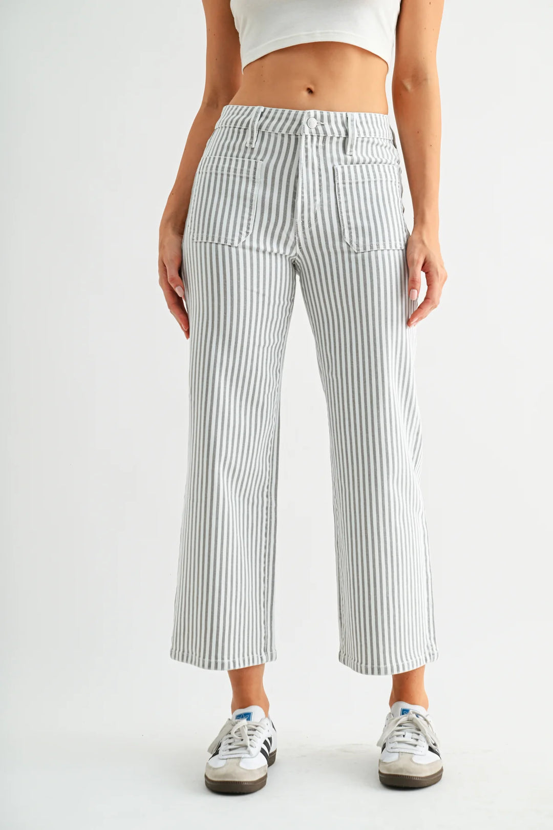 Ladies Mica Denim High Rise Wide Leg Cropped Striped - MDP-W3933OG