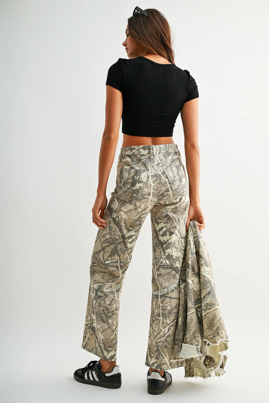Ladies Mica High-Rise Wide Leg Printed Jeans - MDP-W4149