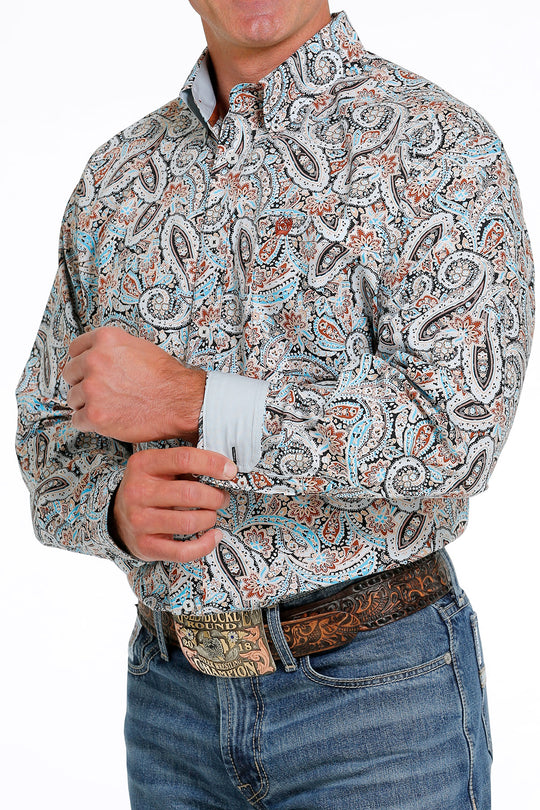 Men's Cinch Multi Colored Paisley Print Long Sleeve Shirt - MTW1105618