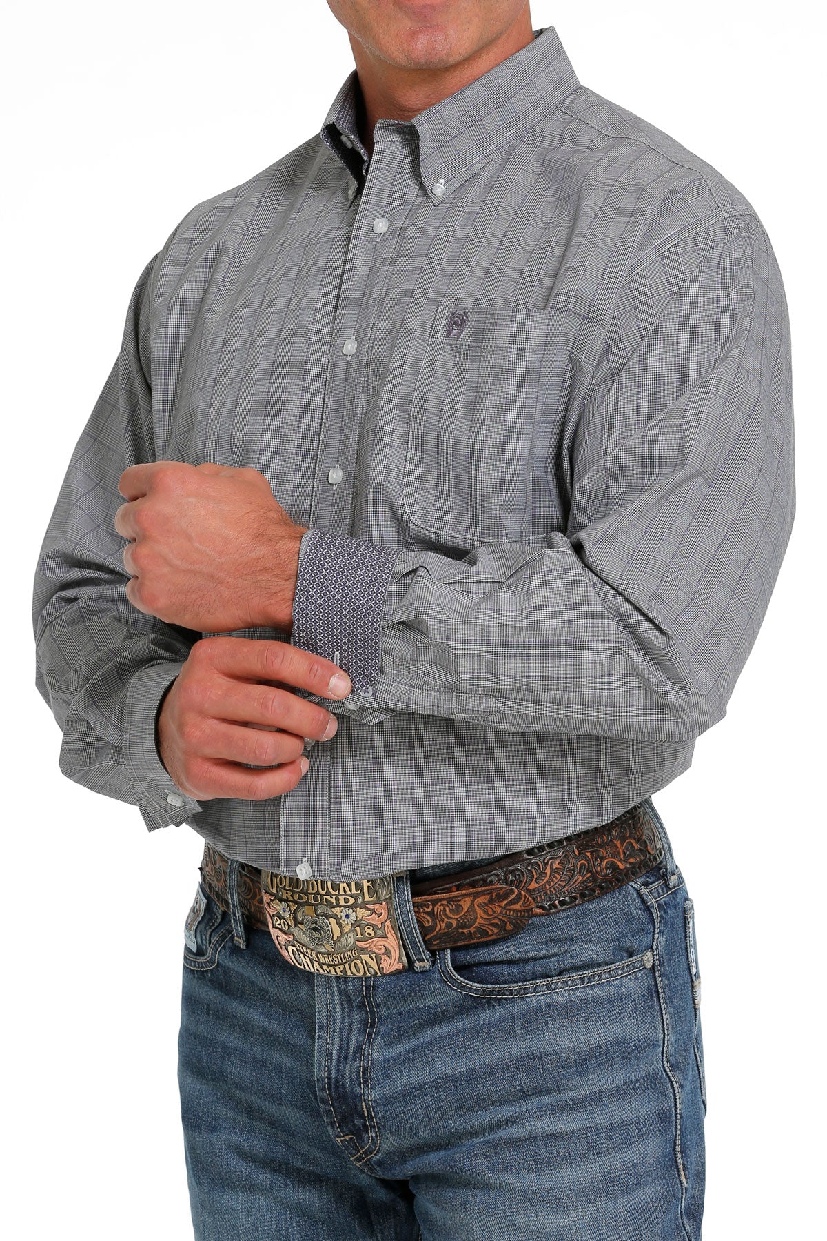 Malbon■(W)Knit Hybrid Long Sleeve■送料込 Men's Cinch Purple/Black Plaid Long Sleeve Shirt