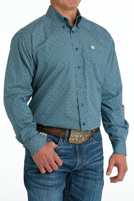 Men's Cinch Blue Long Sleeve Print Shirt - MTW1105658