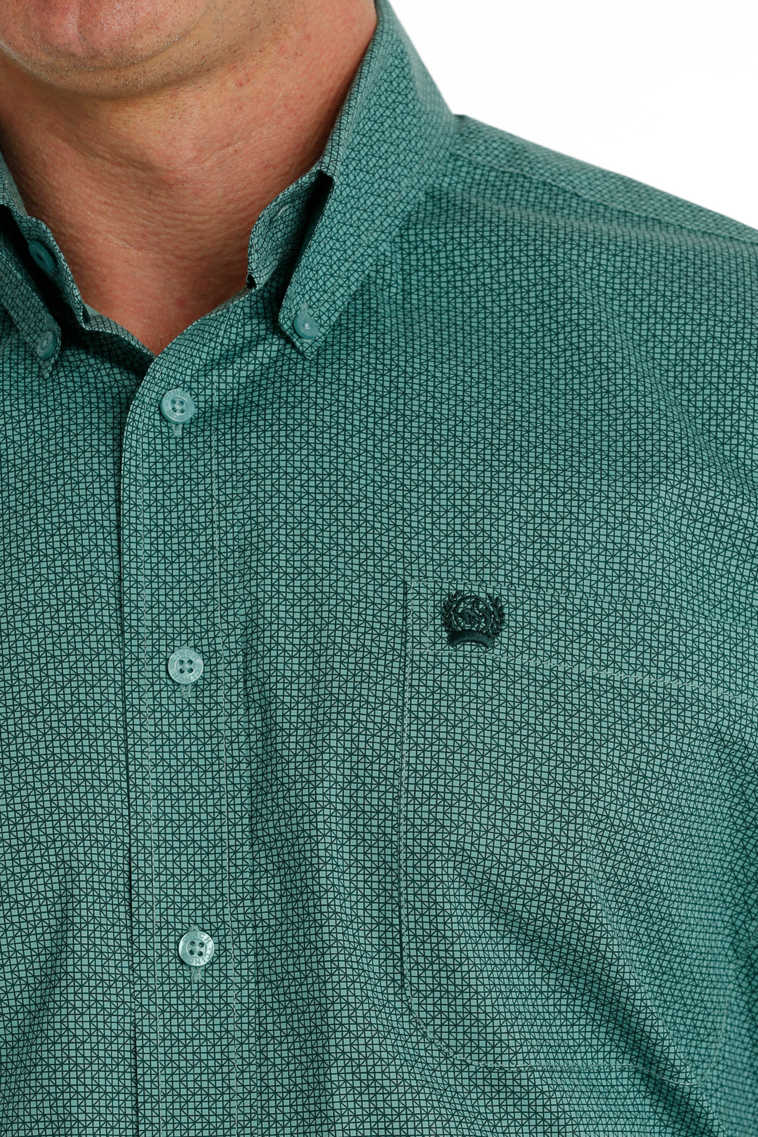 Men's Cinch Geometric Print Turquoise Button Long Sleeve Shirt - MTW1105706