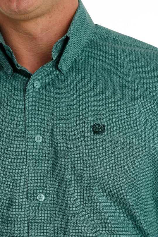 Men's Cinch Geometric Print Turquoise Button Long Sleeve Shirt - MTW1105706