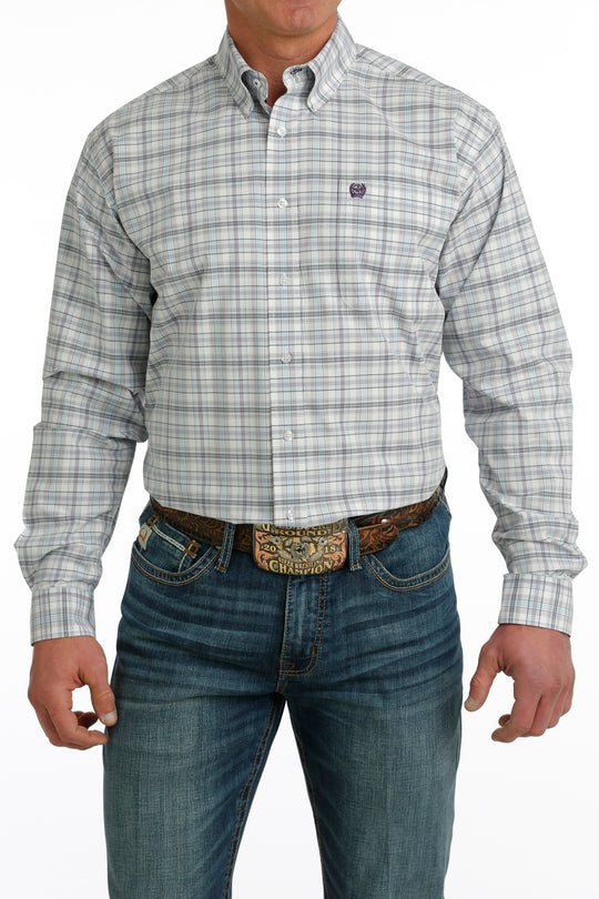 Men's Cinch Purple/White Plaid Long Sleeve Shirt - MTW1105733