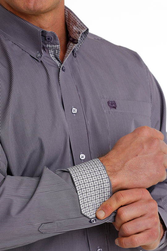 Men's Cinch Purple Stripe Long Sleeve Shirt -  MTW1105736