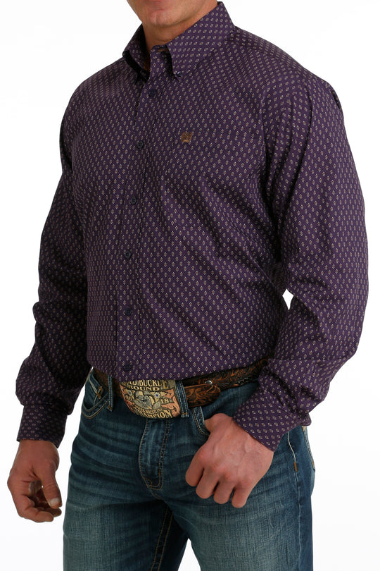 Men's Cinch Purple Geo Print Long Sleeve Shirt - MTW1105739