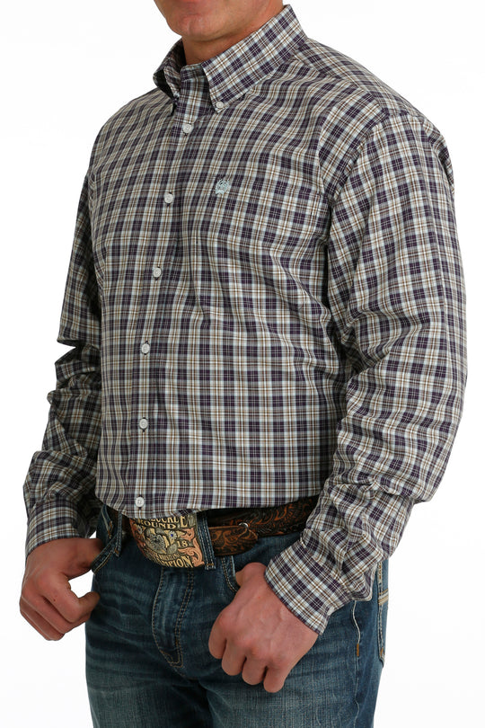 Men's Cinch Purple/Cream Plaid Long Sleeve Shirt - MTW1105740