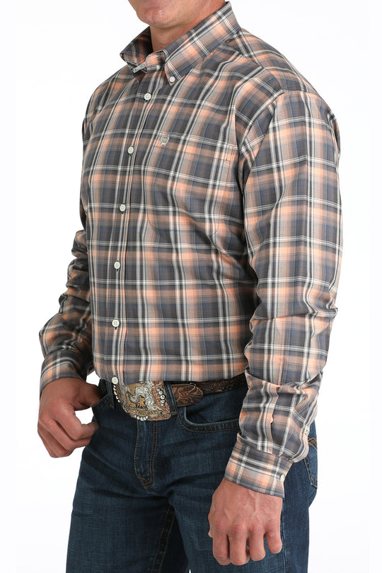 Men's Plaid Print Button-Down Western Shirt - MTW1105965