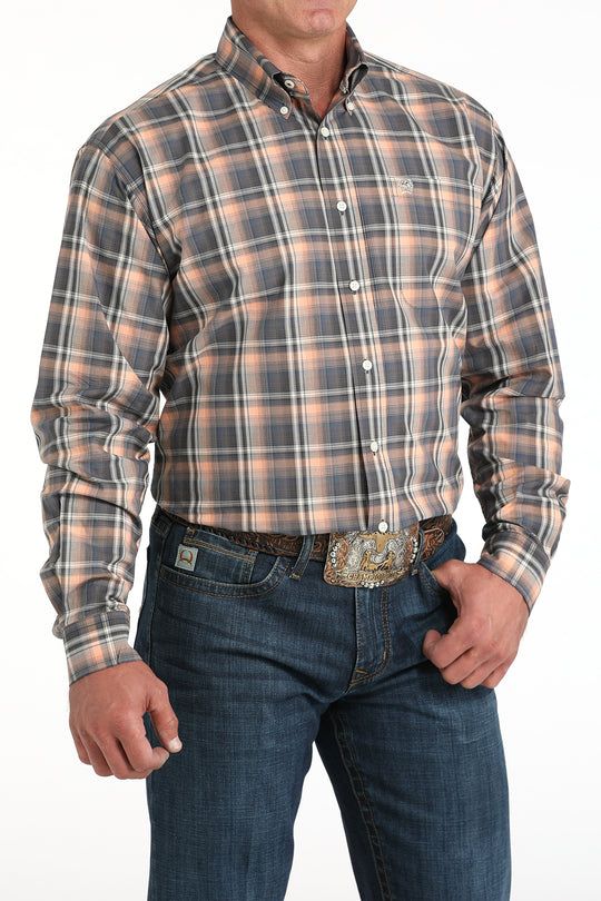 Men's Plaid Print Button-Down Western Shirt - MTW1105965