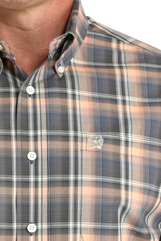 Men's Plaid Print Button-Down Western Shirt - MTW1105965