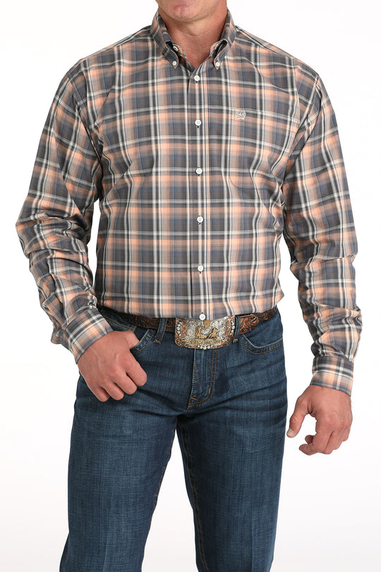 Men's Plaid Print Button-Down Western Shirt - MTW1105965