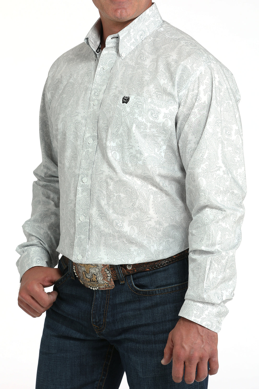 Men's Cinch White Paisley Long Sleeve Shirt - MTW1105984