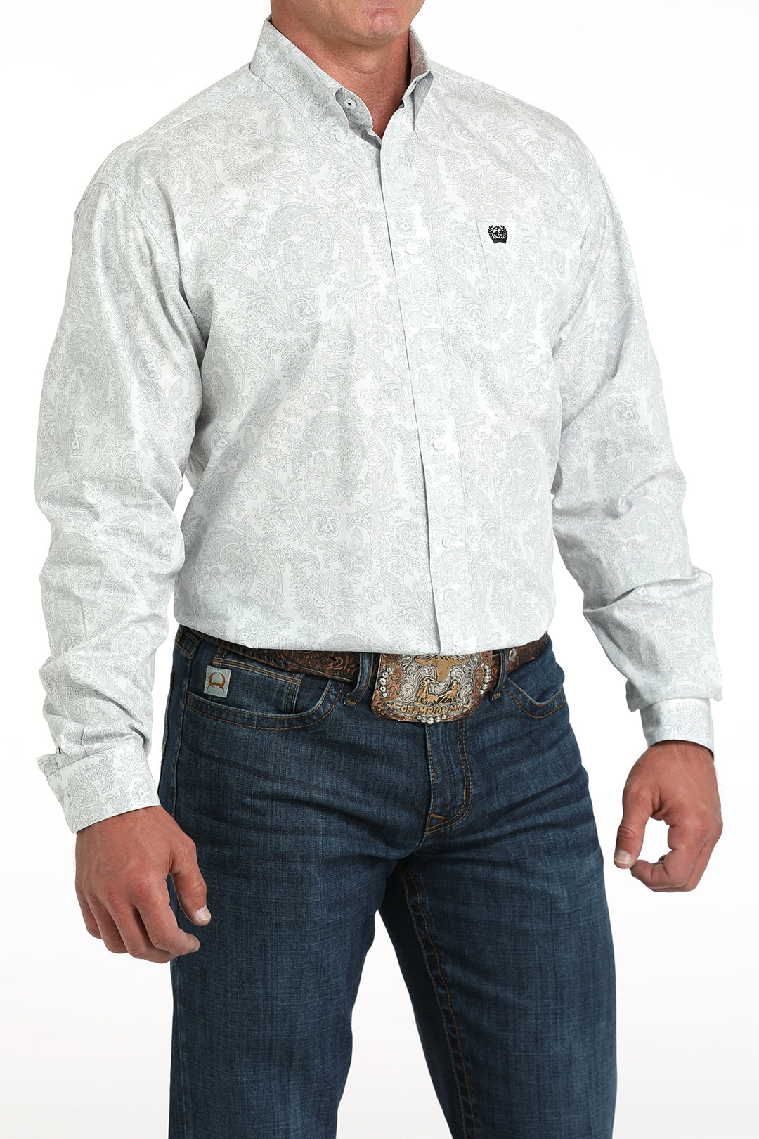Men's Cinch White Paisley Long Sleeve Shirt - MTW1105984