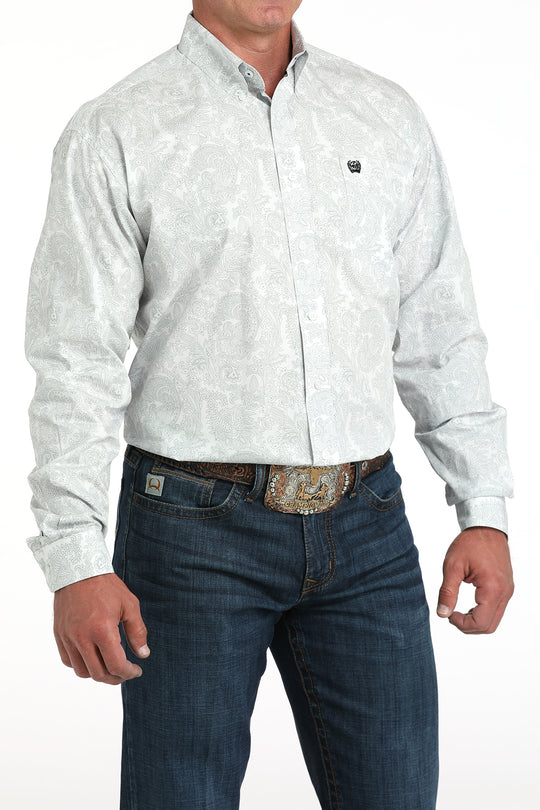 Men's Cinch White Paisley Long Sleeve Shirt - MTW1105984