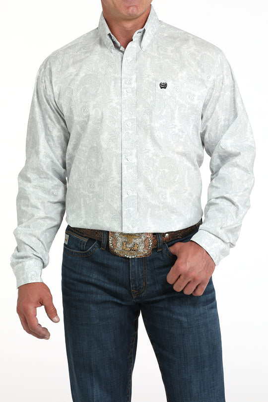 Men's Cinch White Paisley Long Sleeve Shirt - MTW1105984