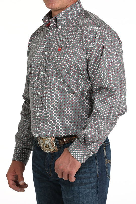 Men's Cinch Gray Printed Long Sleeve Shirt - MTW1105985