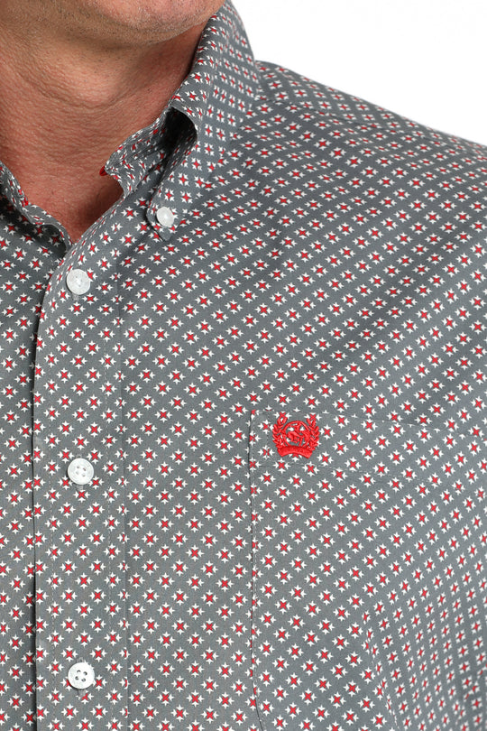Men's Cinch Gray Printed Long Sleeve Shirt - MTW1105985