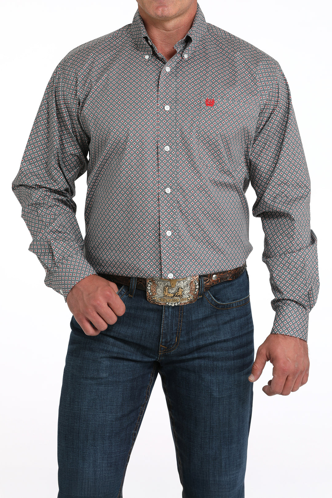 Men's Cinch Gray Printed Long Sleeve Shirt - MTW1105985