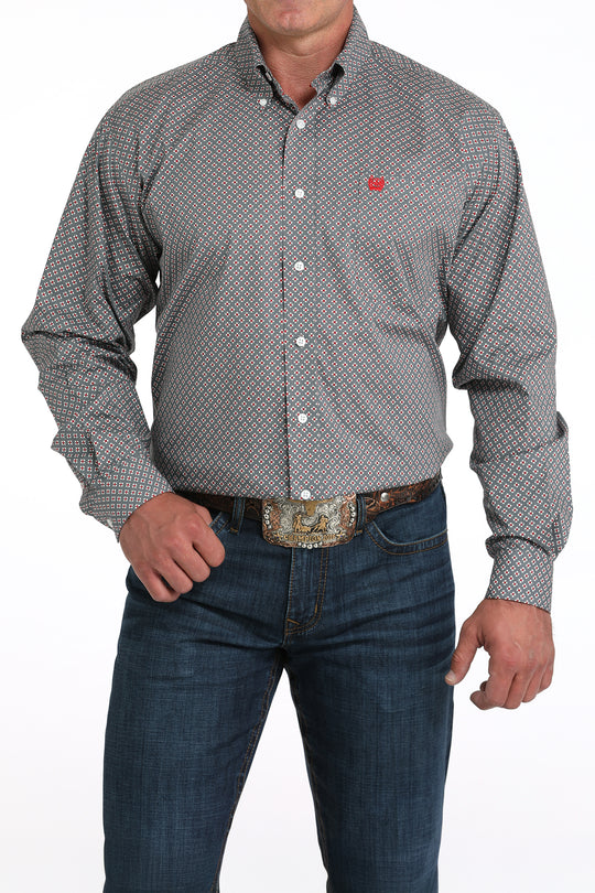 Men's Cinch Gray Printed Long Sleeve Shirt - MTW1105985