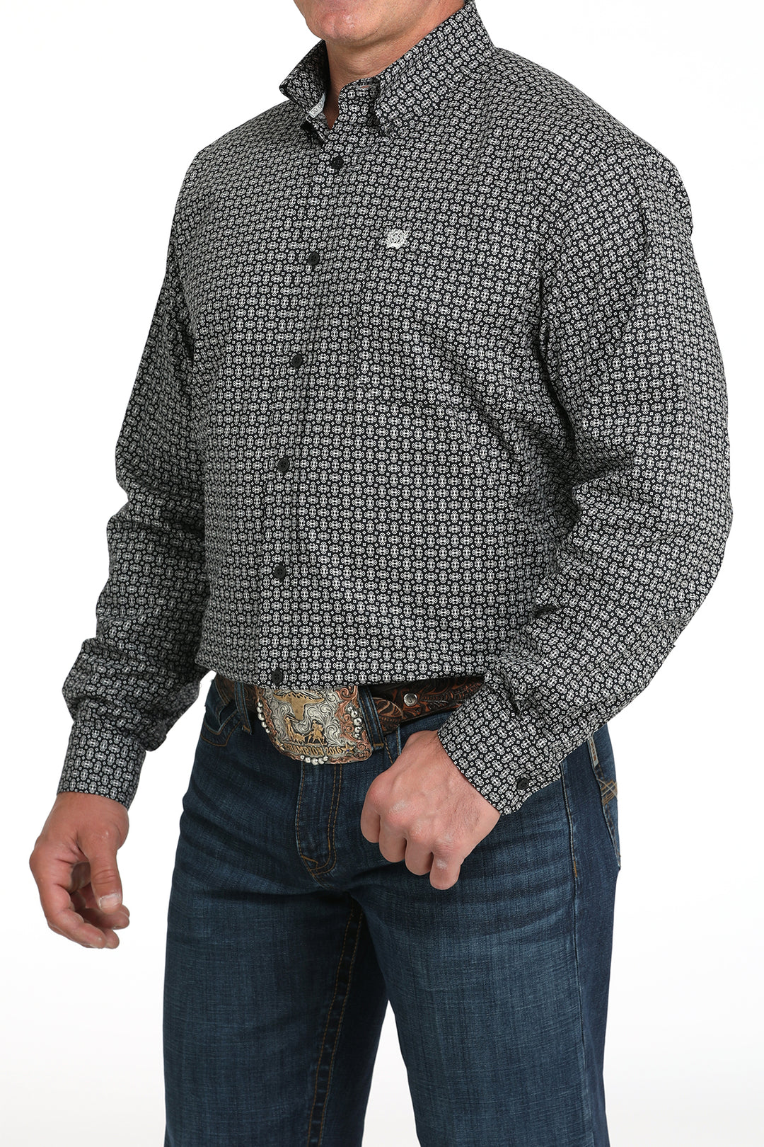 Men's Cinch Black Geo Print Long Sleeve Shirt - MTW1105998- FINAL SALE