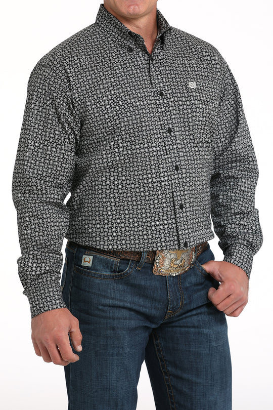 Men's Cinch Black Geo Print Long Sleeve Shirt - MTW1105998- FINAL SALE