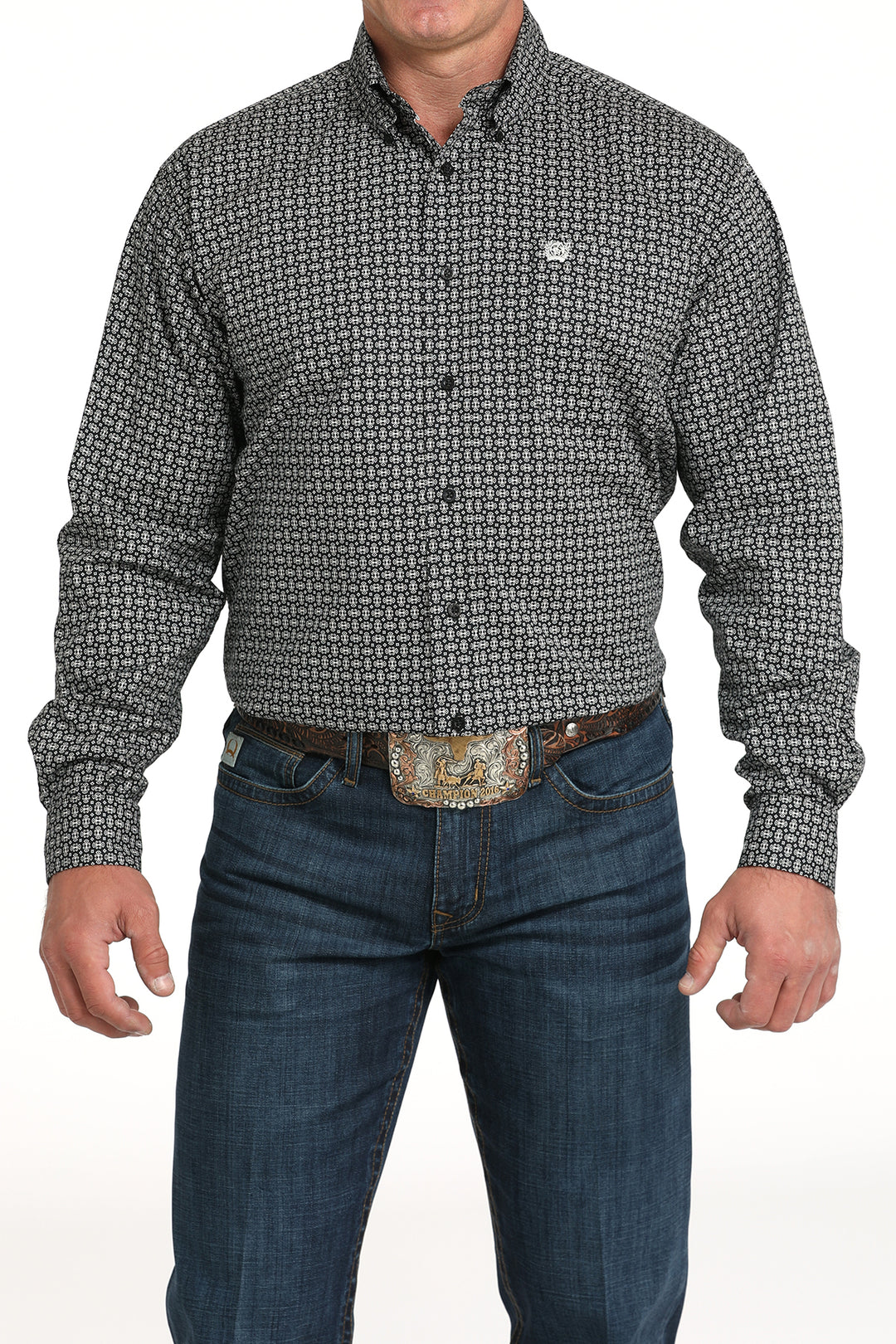 Men's Cinch Black Geo Print Long Sleeve Shirt - MTW1105998- FINAL SALE