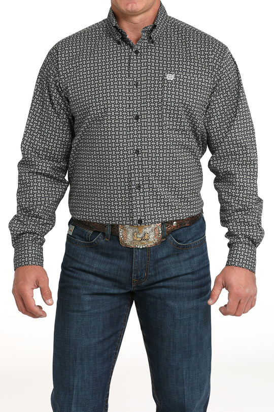 Men's Cinch Black Geo Print Long Sleeve Shirt - MTW1105998- FINAL SALE