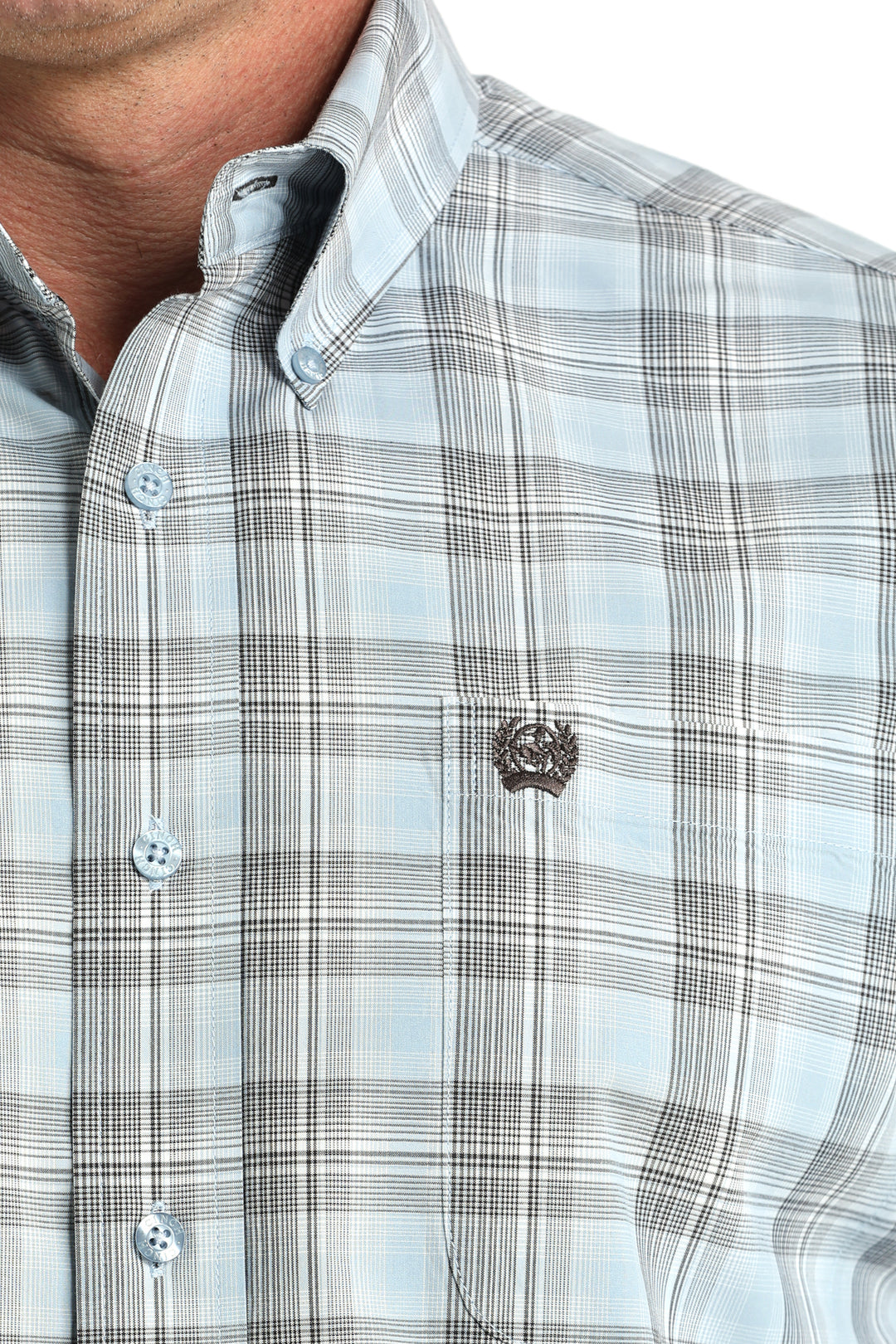 Men's Cinch Blue Plaid Long Sleeve Button Down Shirt - MTW1106000