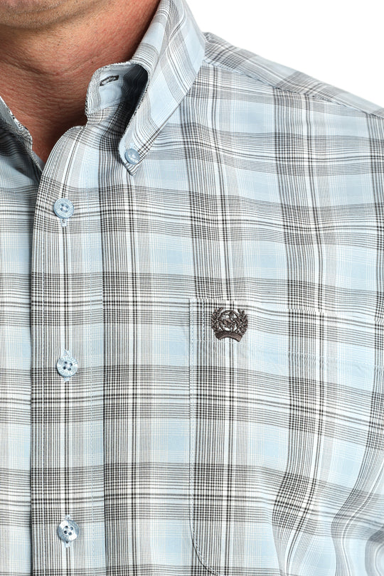 Men's Cinch Blue Plaid Long Sleeve Button Down Shirt - MTW1106000