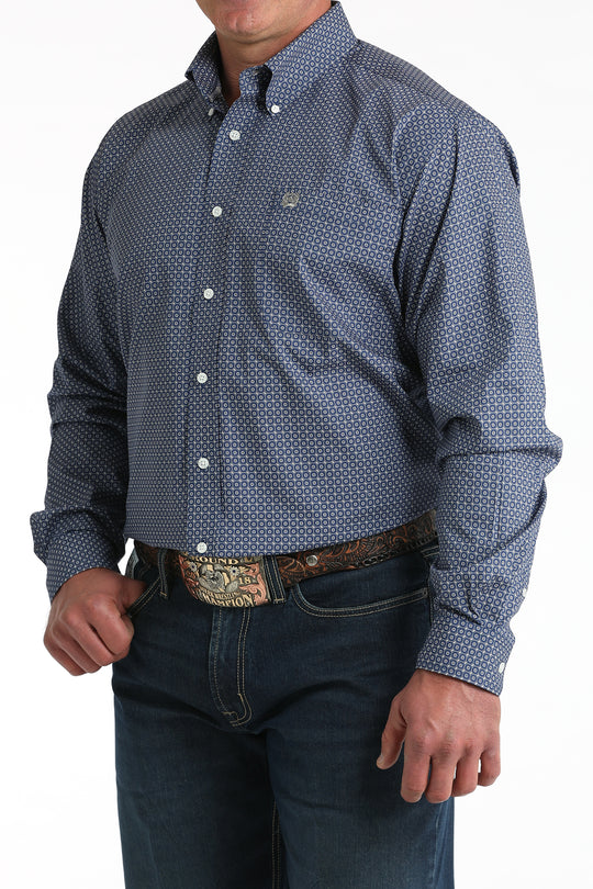 Men's Cinch Royal Blue Geometric Long Sleeve Button Down Shirt - MTW1106012- FINAL SALE