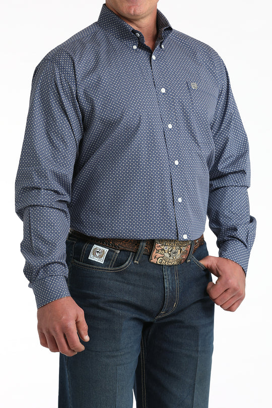 Men's Cinch Royal Blue Geometric Long Sleeve Button Down Shirt - MTW1106012- FINAL SALE