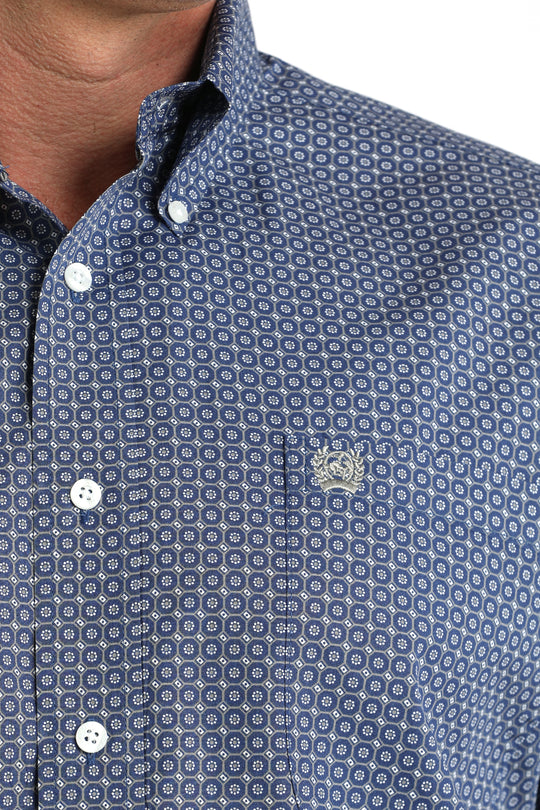Men's Cinch Royal Blue Geometric Long Sleeve Button Down Shirt - MTW1106012- FINAL SALE
