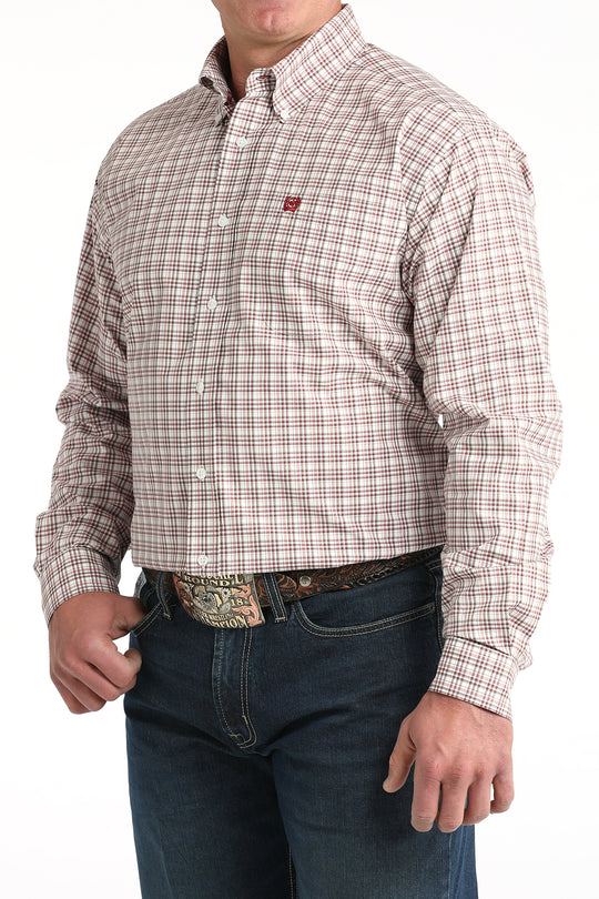 Men's Cinch Burgundy Plaid Long Sleeve Shirt - MTW1106015