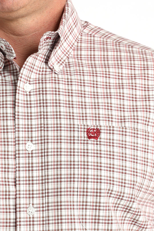 Men's Cinch Burgundy Plaid Long Sleeve Shirt - MTW1106015