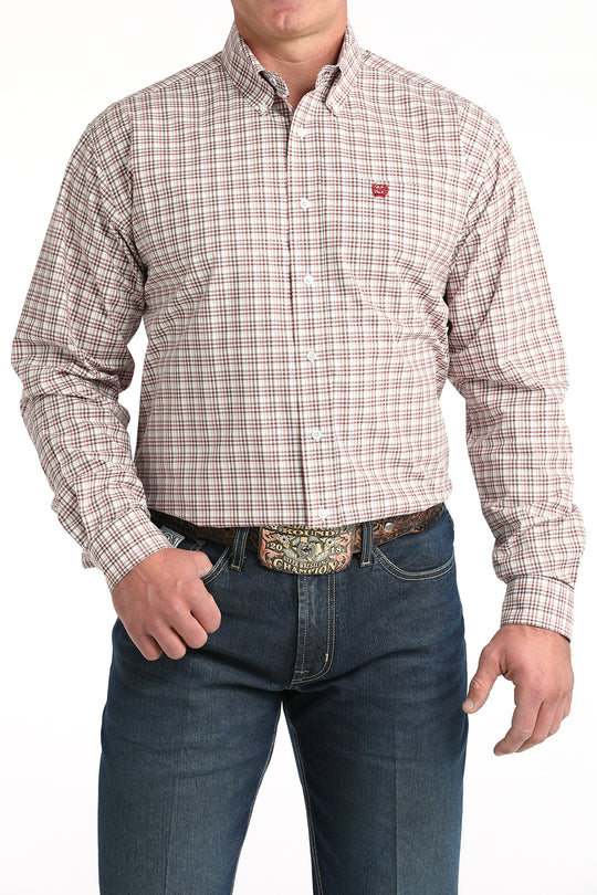 Men's Cinch Burgundy Plaid Long Sleeve Shirt - MTW1106015