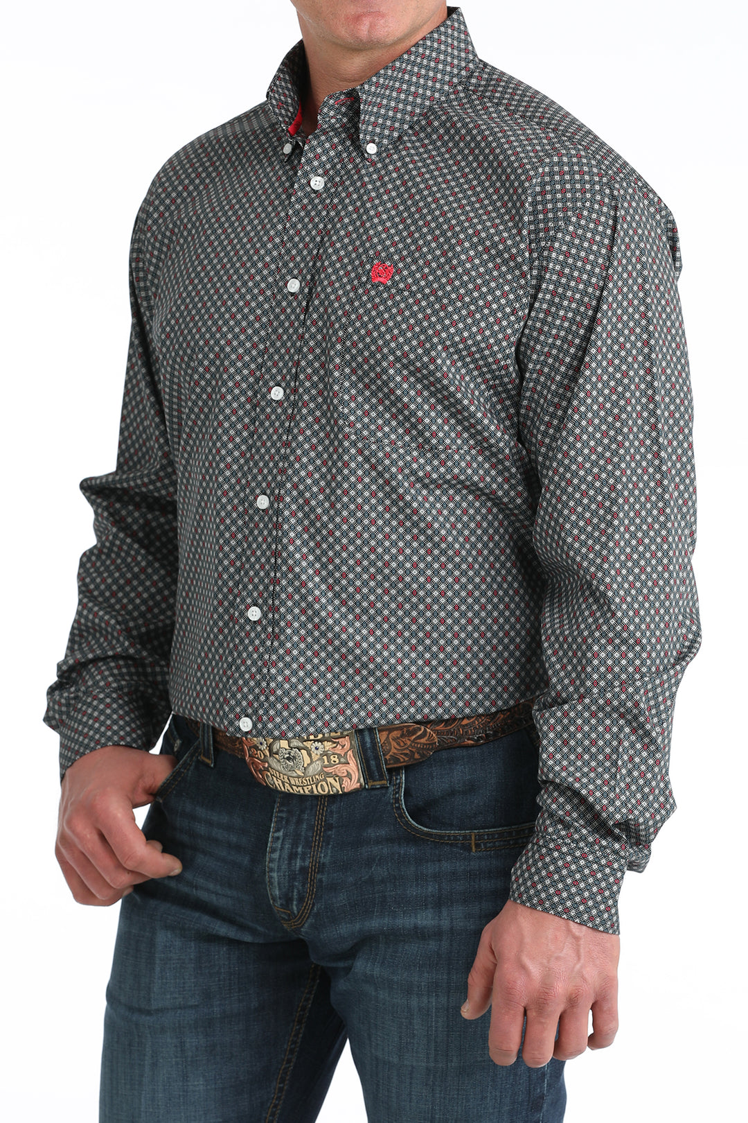 Men's Cinch Black Geo Print Long Sleeve Shirt - MTW1106043