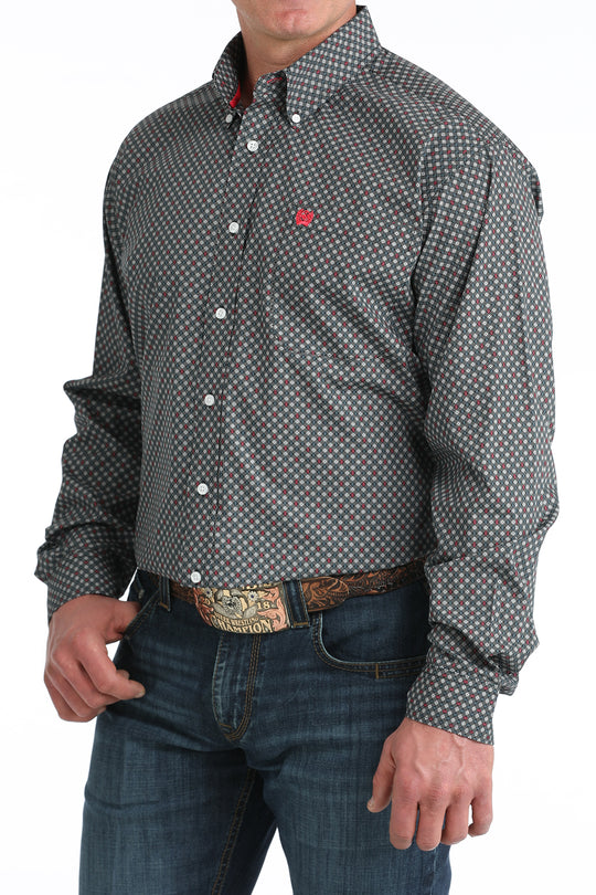 Men's Cinch Black Geo Print Long Sleeve Shirt - MTW1106043