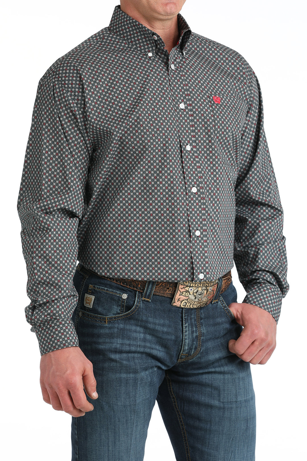 Men's Cinch Black Geo Print Long Sleeve Shirt - MTW1106043