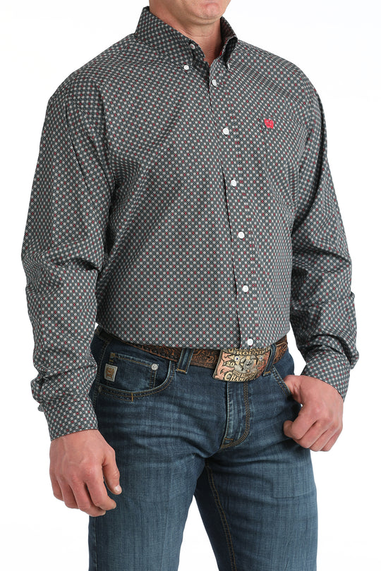 Men's Cinch Black Geo Print Long Sleeve Shirt - MTW1106043