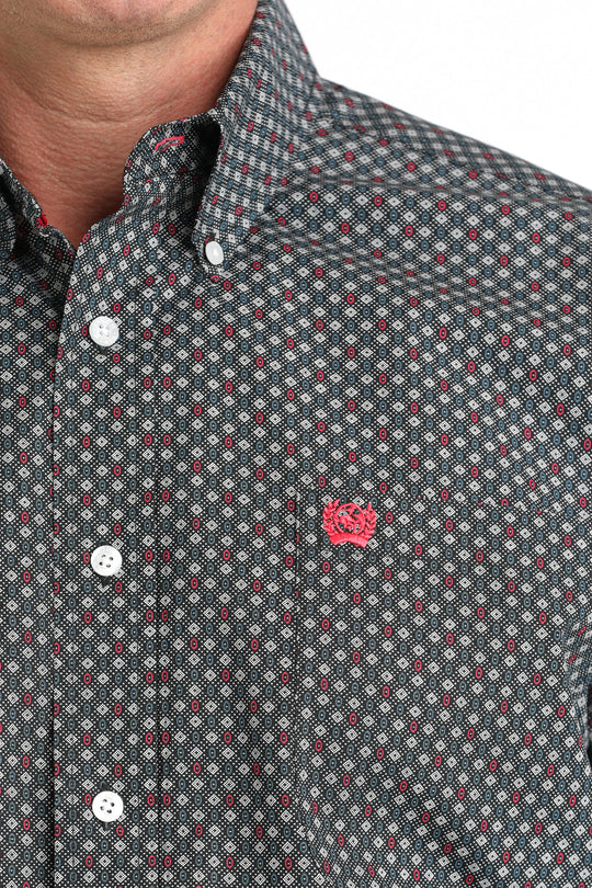 Men's Cinch Black Geo Print Long Sleeve Shirt - MTW1106043
