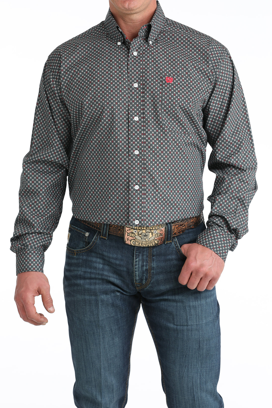Men's Cinch Black Geo Print Long Sleeve Shirt - MTW1106043