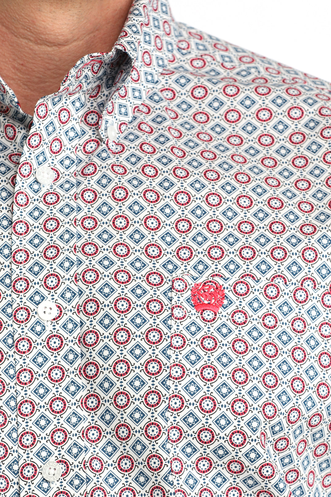 Men's Cinch White Geo Print Button Long Sleeve Shirt - MTW1106055
