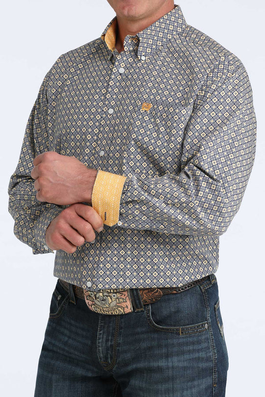 Men's Cinch Royal Geometric Print Long Sleeve Shirt - MTW1106073