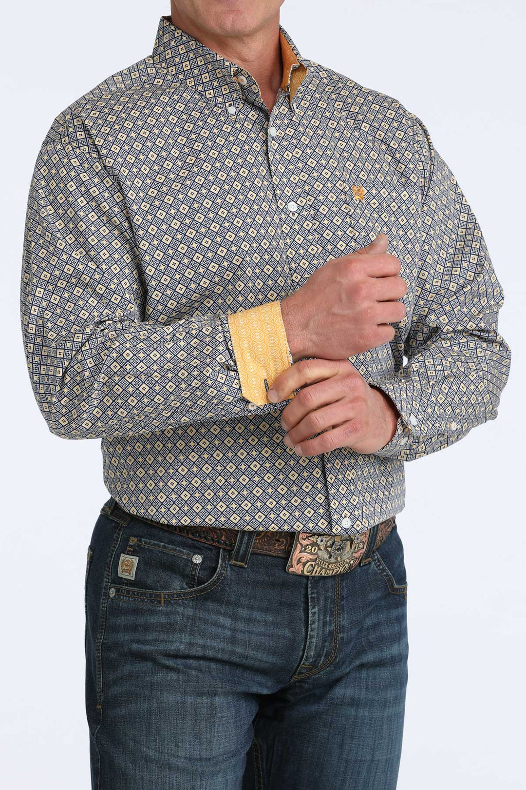 Men's Cinch Royal Geometric Print Long Sleeve Shirt - MTW1106073
