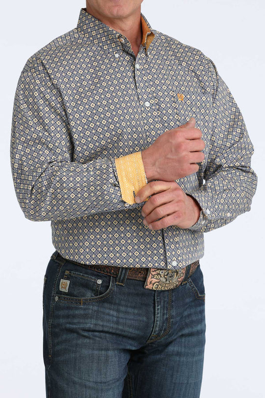 Men's Cinch Royal Geometric Print Long Sleeve Shirt - MTW1106073