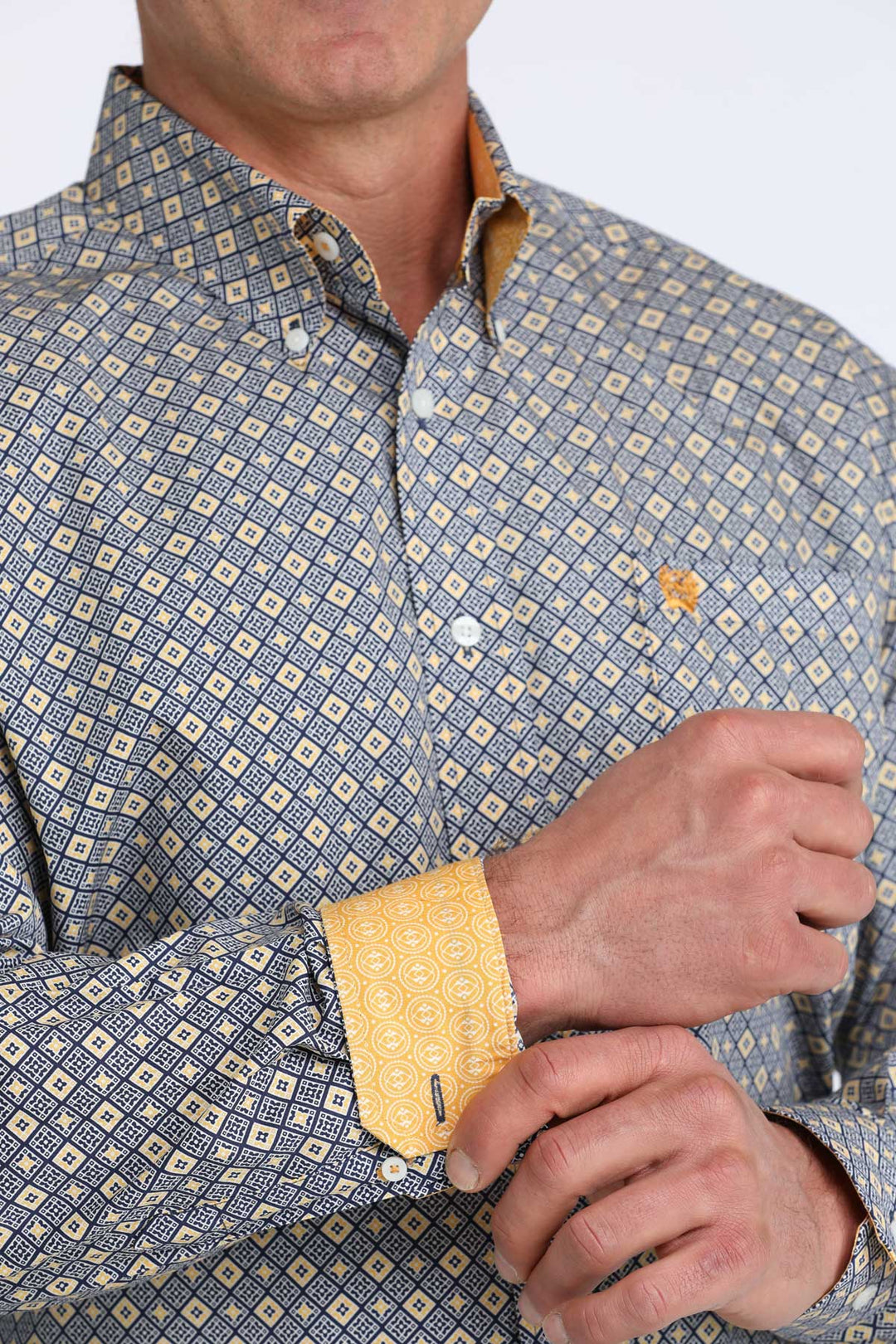 Men's Cinch Royal Geometric Print Long Sleeve Shirt - MTW1106073