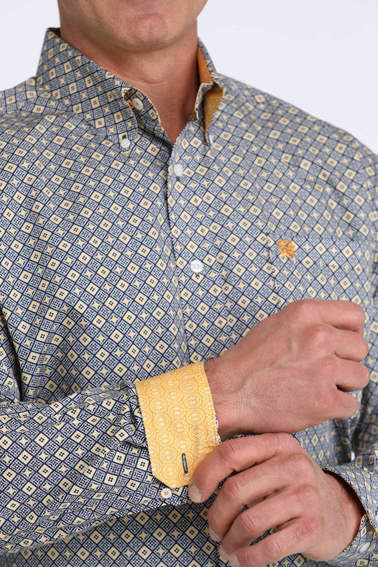 Men's Cinch Royal Geometric Print Long Sleeve Shirt - MTW1106073