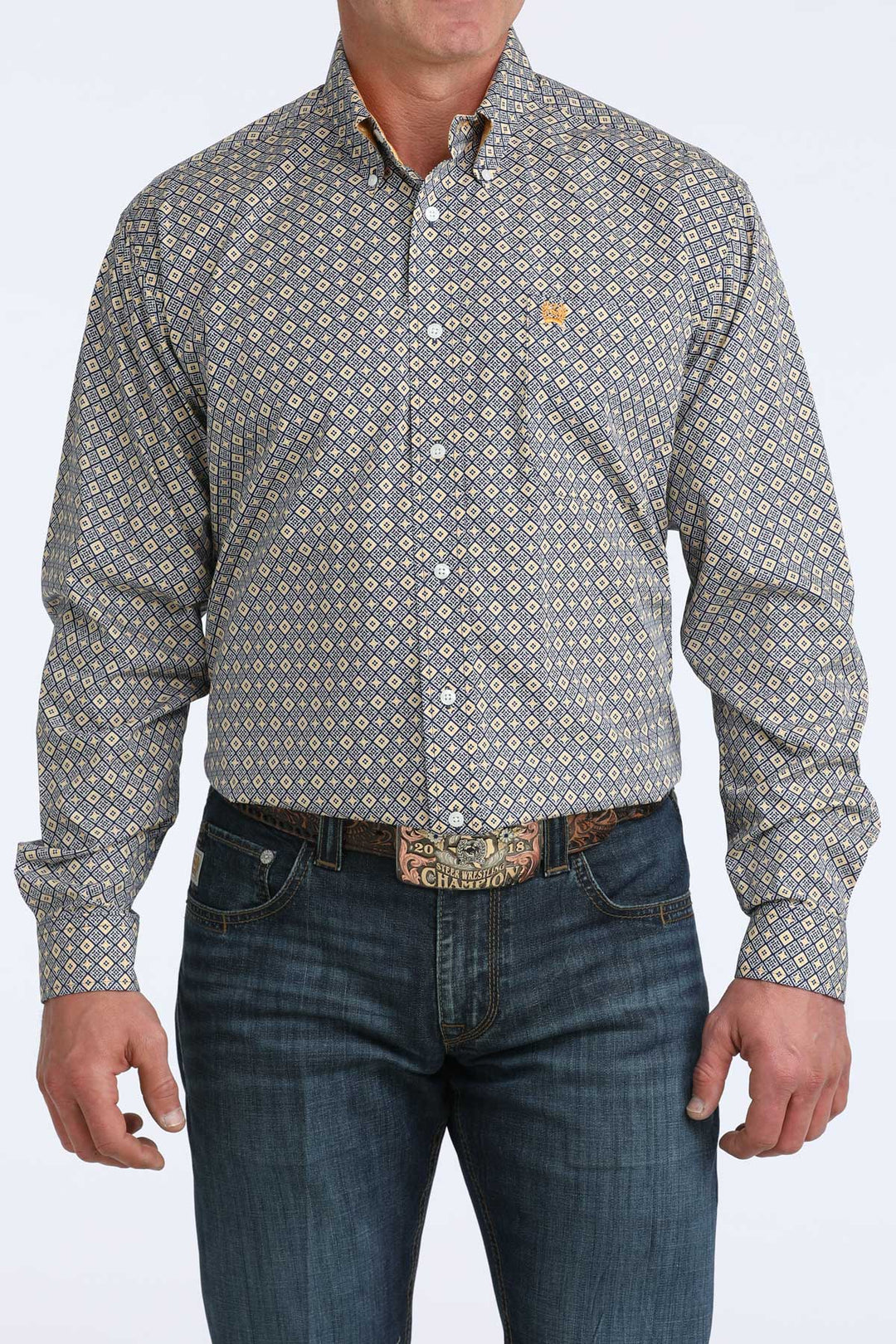 Men's Cinch Royal Geometric Print Long Sleeve Shirt - MTW1106073